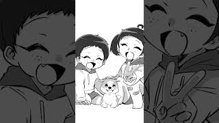 二卵性の双子と犬 #p丸様 #イラスト #shorts