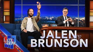 Jalen Brunson Faces Off Against Stephen Colbert In Wastepaper Basketball